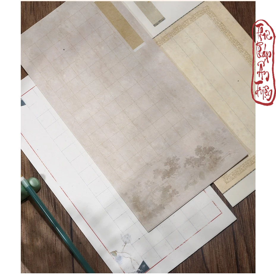 14 Mẫu Giấy Xuyến Chỉ Kẻ Ô Quốc Phong Toàn Đồ Viết Chữ Thư Pháp Cổ Phong Bán Sinh Bán Thục Xuyến - Hình ảnh 5