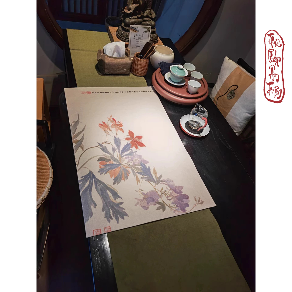 Thảm lót thư pháp - Thảm nỉ luyện viết chữ 45*69cm in nền tranh thủy mặc hoa trúc decor bàn học góc làm việc - Hình ảnh 6