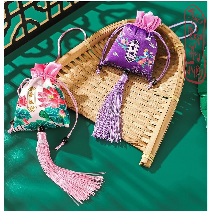 TÚI GẤM IN HOA CỔ TRANG CẦU BÌNH AN MAY MẮN CẦU TÀI LỘC HANH THÔNG TÚI ĐỰNG TRANG SỨC LÌ XÌ - Hình ảnh 4