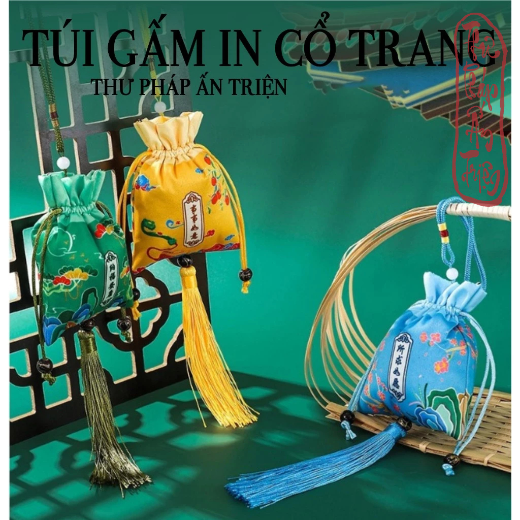 TÚI GẤM IN HOA CỔ TRANG CẦU BÌNH AN MAY MẮN CẦU TÀI LỘC HANH THÔNG TÚI ĐỰNG TRANG SỨC LÌ XÌ - Hình ảnh 2