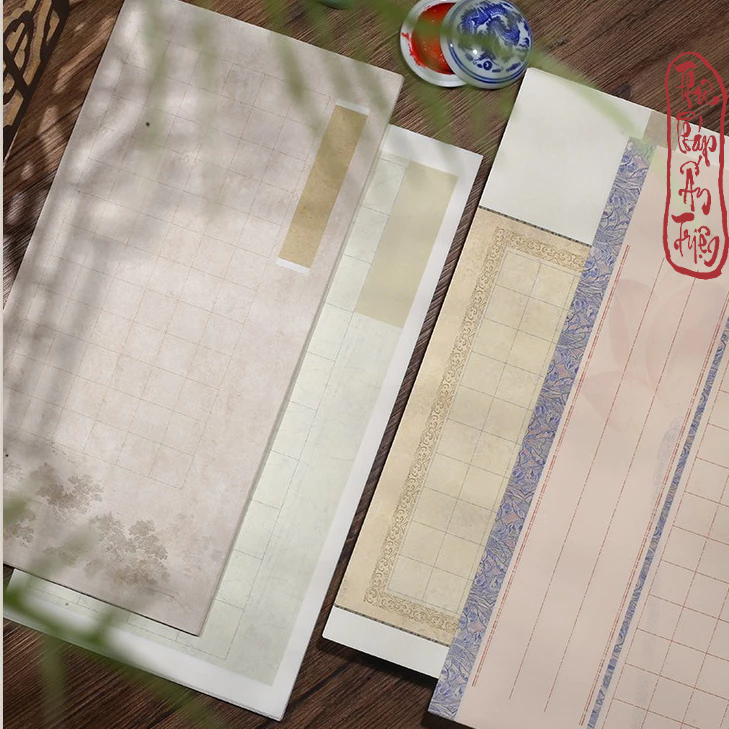 14 Mẫu Giấy Xuyến Chỉ Kẻ Ô Quốc Phong Toàn Đồ Viết Chữ Thư Pháp Cổ Phong Bán Sinh Bán Thục Xuyến - Hình ảnh 2