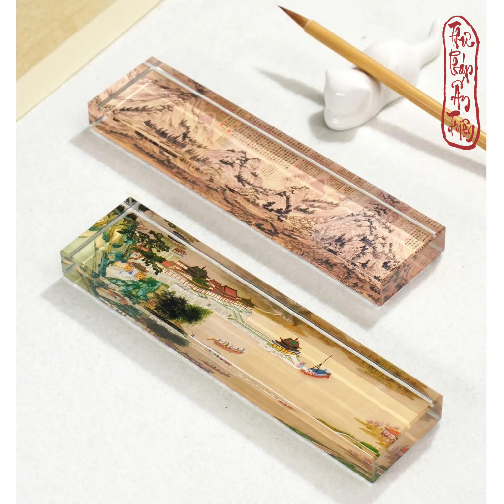 Chặn Giấy Thư Pháp Chặn Giấy Thủy Tinh Hữu Cơ Thước Kẻ Phong Cách Cổ Tranh Thư Họa Lan Đình Tự Thiên Lí Giang Sơn - Hình ảnh 3