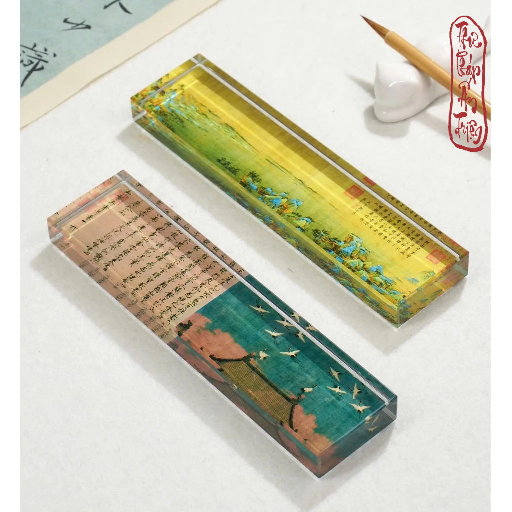 Chặn Giấy Thư Pháp Chặn Giấy Thủy Tinh Hữu Cơ Thước Kẻ Phong Cách Cổ Tranh Thư Họa Lan Đình Tự Thiên Lí Giang Sơn - Hình ảnh 2