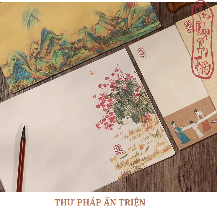 6 Mẫu Giấy Xuyến Chỉ Luyện Viết Thư Pháp Chữ Hán Việt In Nền Tranh Thủy Mặc Cổ Trang - Hình ảnh 8