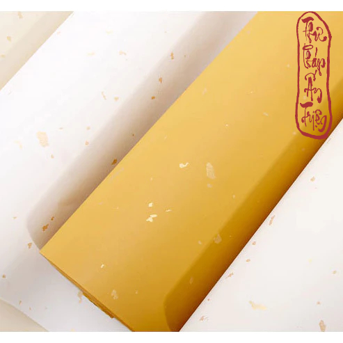 20mét Giấy Xuyến Chỉ Nhuộm Sáp Viết Thư Pháp Hán Việt Rắc Nhũ Vàng Bán Sinh Bán Thục Xuyến - Hình ảnh 5