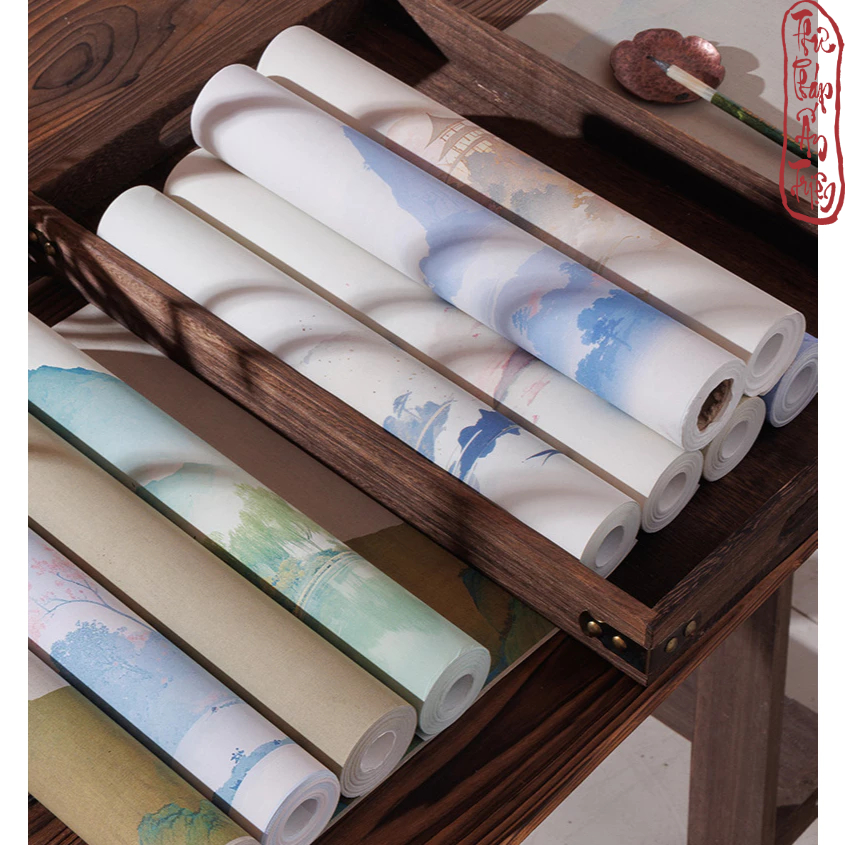 10m Giấy Xuyến Chỉ Phủ Sáp Sơn Thủy Như Mộng Kẻ Ô Luyện Viết Thư Pháp Hán Việt - Hình ảnh 9