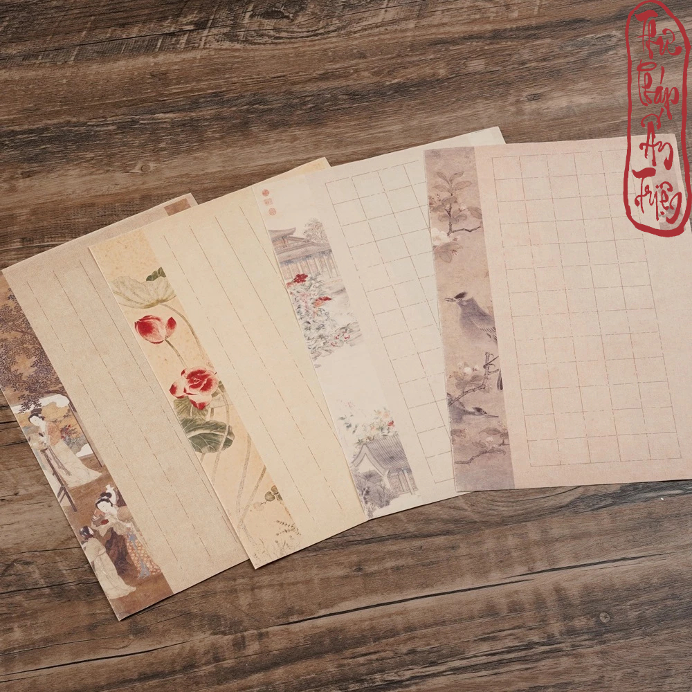 Giấy Xuyến Chỉ Kẻ Ô Nhuộm Sáp Viết Thư Pháp Cổ Họa Thi Tiên Luyện Chữ Hán Việt Trâm Hoa Tiểu Khải - Hình ảnh 3