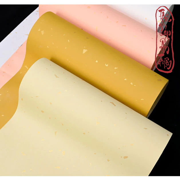 20mét Giấy Xuyến Chỉ Nhuộm Sáp Viết Thư Pháp Hán Việt Rắc Nhũ Vàng Bán Sinh Bán Thục Xuyến - Hình ảnh 8