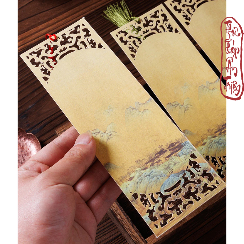 Xấp 5 Tờ Liễn Mini Viết Thư Pháp Nhuộm Sáp Cắt Khắc Hoa Văn Thiên Lí Giang Sơn Giấy Xuyến Chỉ - Hình ảnh 8