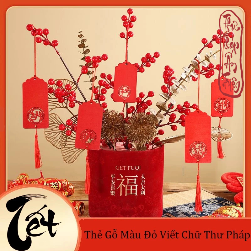 Thẻ Gỗ Viết Chữ Thư Pháp Treo Trang Trí Có Dây Tua Rua - Hình ảnh 7