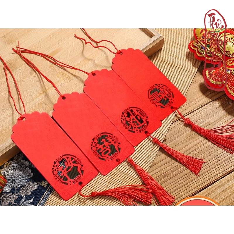 Thẻ Gỗ Viết Chữ Thư Pháp Treo Trang Trí Có Dây Tua Rua - Hình ảnh 6