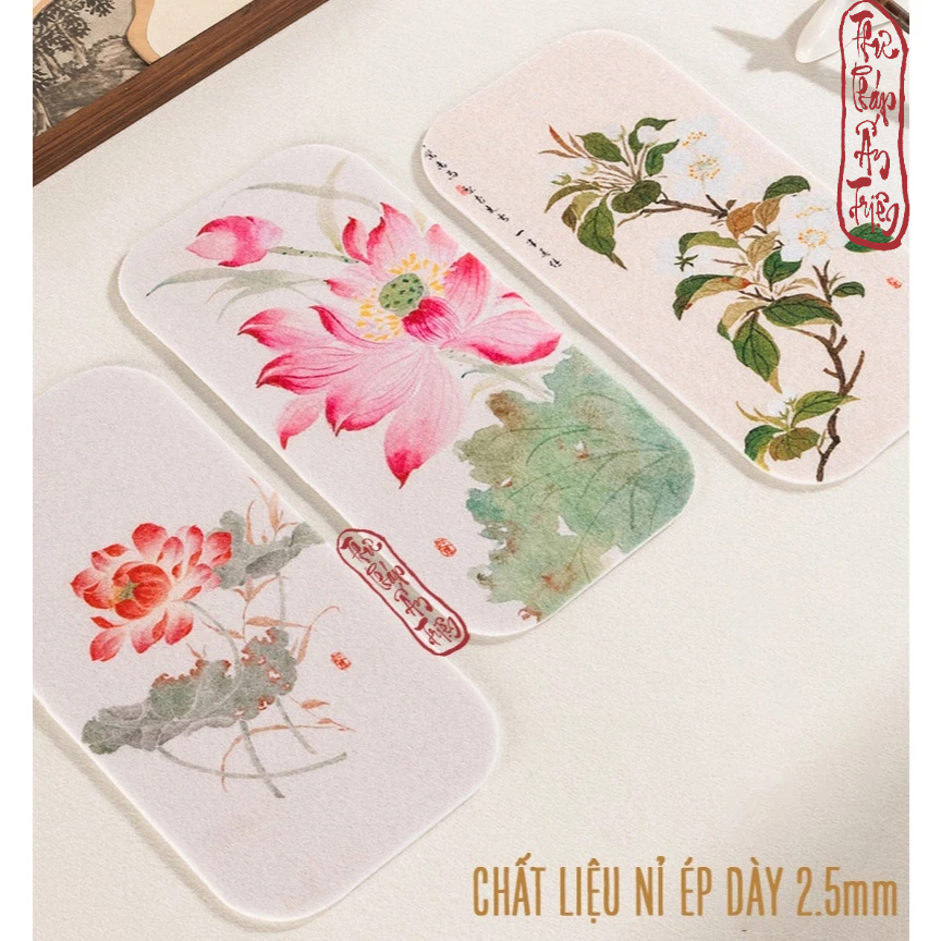 Thảm lót viết thư pháp mini in nền hoa lá 13.5x24.5cm - Thảm nỉ luyện viết chữ vẽ tranh thủy mặc - Hình ảnh 4