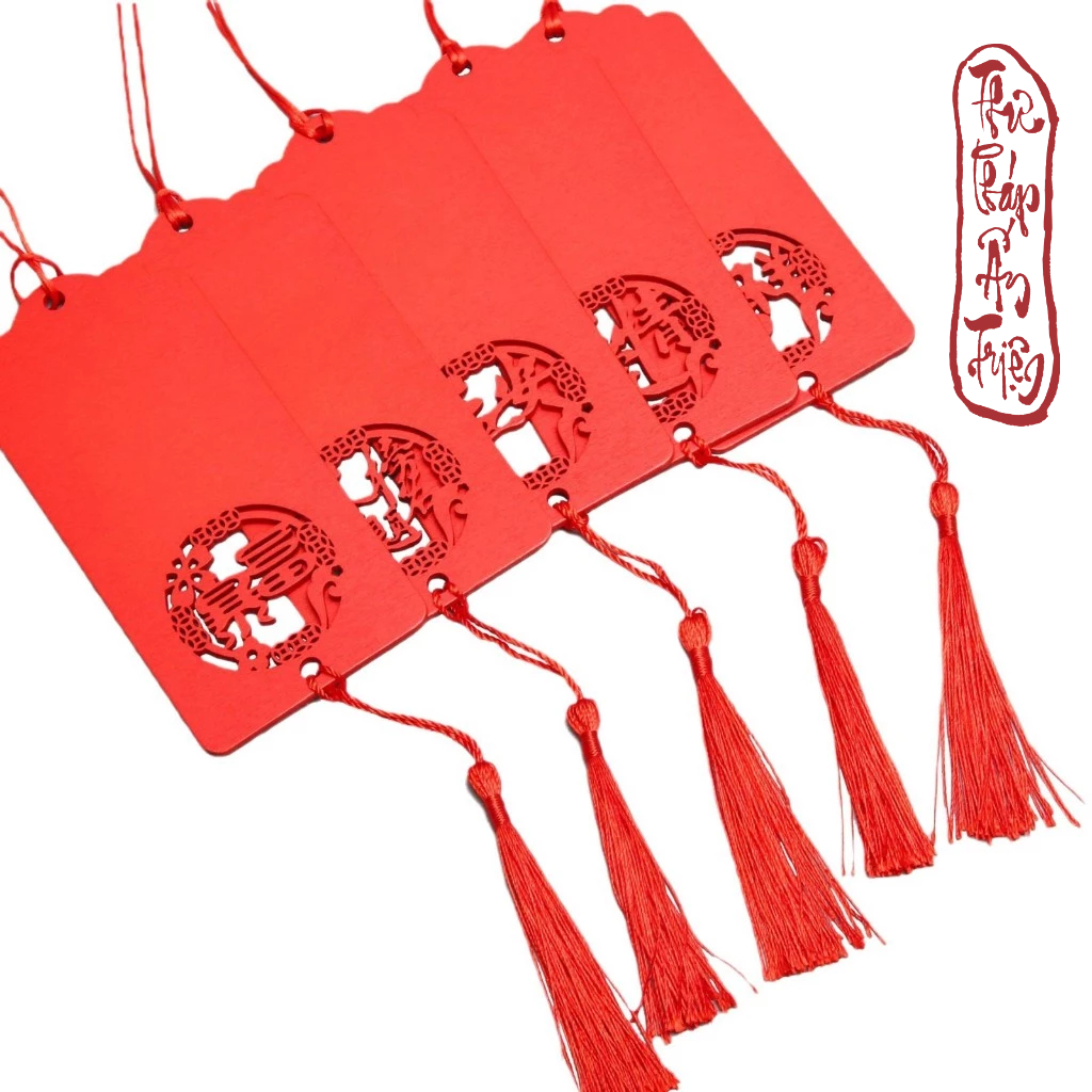 Thẻ Gỗ Viết Chữ Thư Pháp Treo Trang Trí Có Dây Tua Rua - Hình ảnh 3