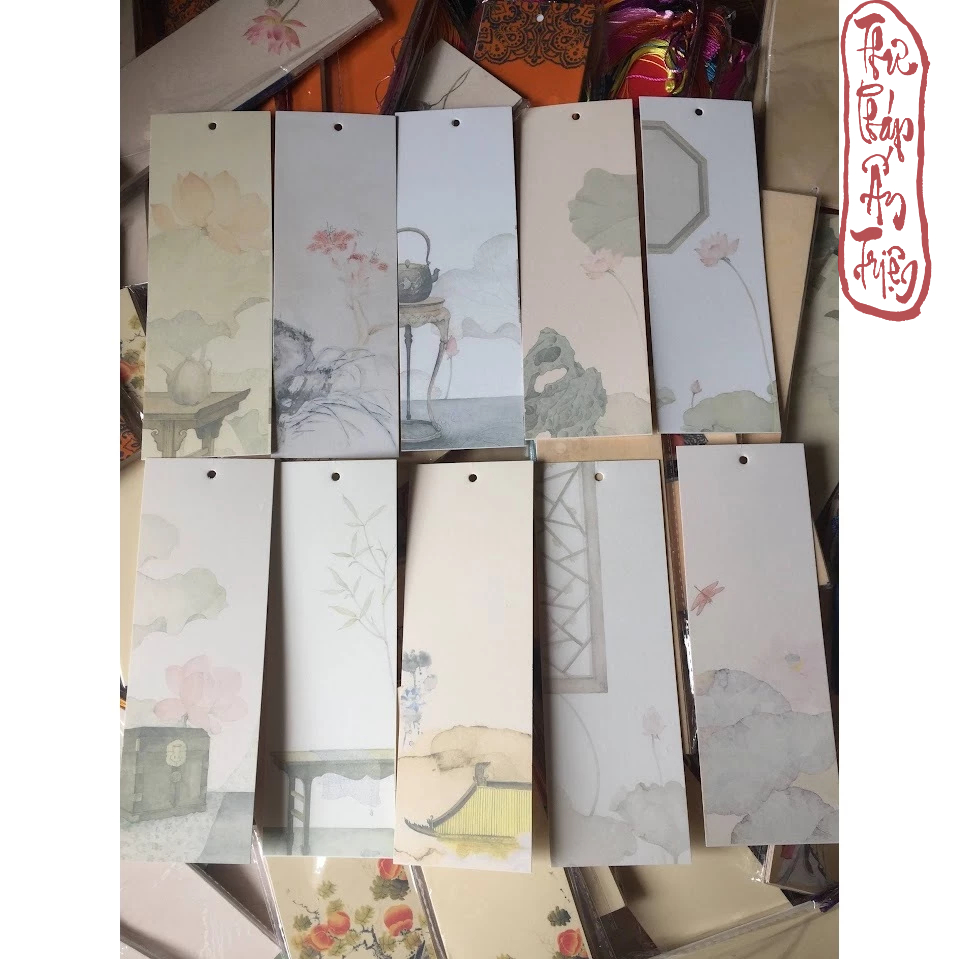 10 tờ liễn mini thiếp cứng in thủy mặc viết chữ vẽ tranh treo trang trí làm bookmark - Hình ảnh 7