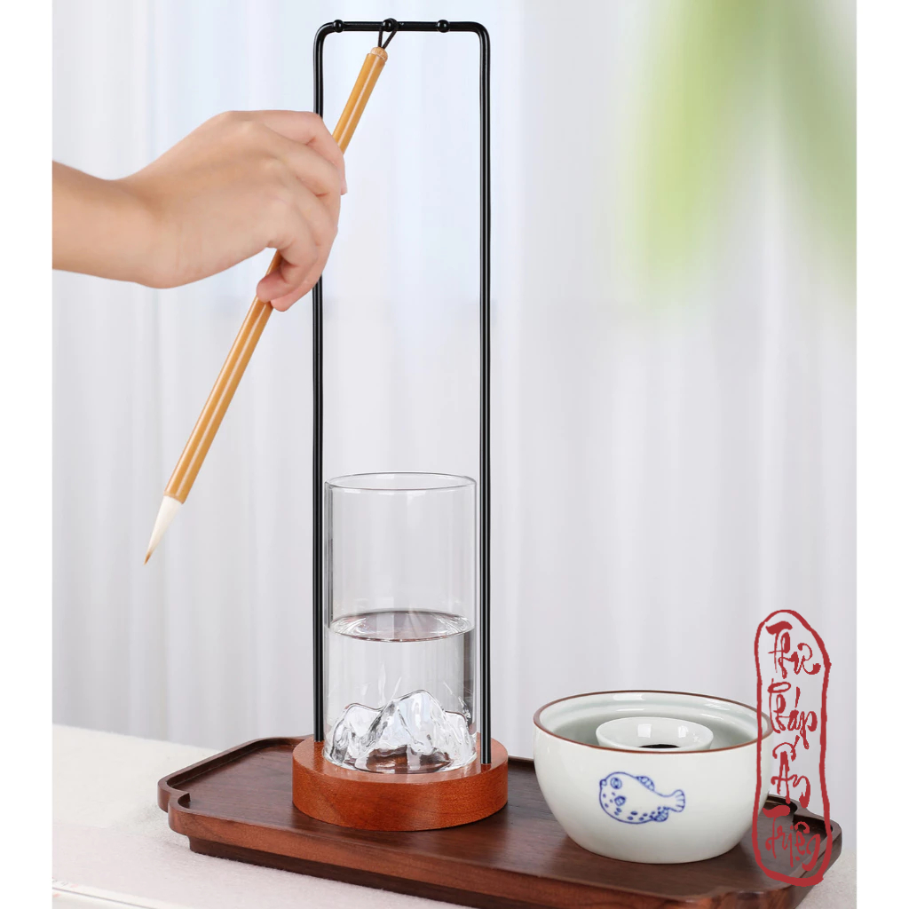 Giá treo bút kèm gác bút thư pháp kim loại cao cấp có cốc ngâm mực rửa bút - Hình ảnh 3
