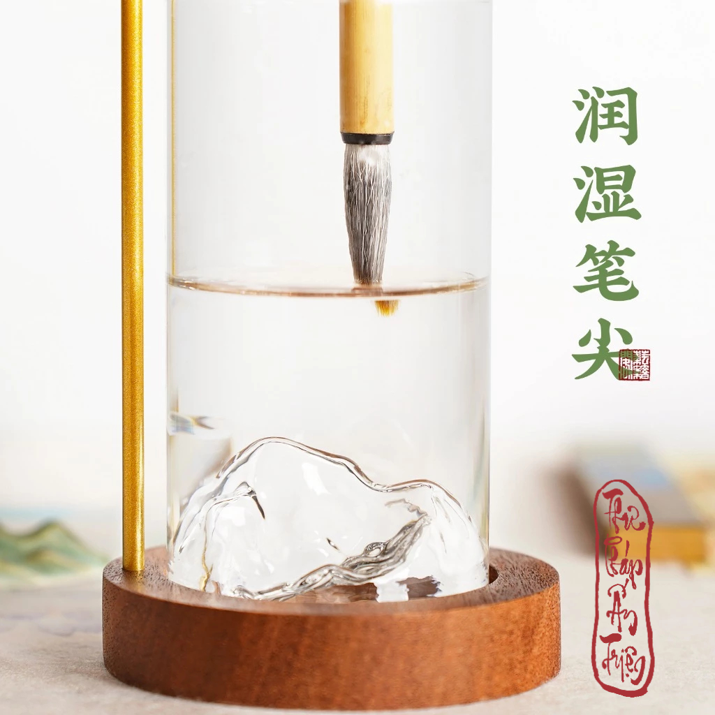 Giá treo bút kèm gác bút thư pháp kim loại cao cấp có cốc ngâm mực rửa bút - Hình ảnh 7
