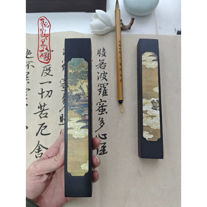 Chặn Giấy Gỗ Cẩm Thị Bách Hoạ Đồ Chặn Thước Kẻ Văn Phòng Tứ Bảo Viết Thư Pháp Decor Bàn Luyện Chữ - Hình ảnh 4